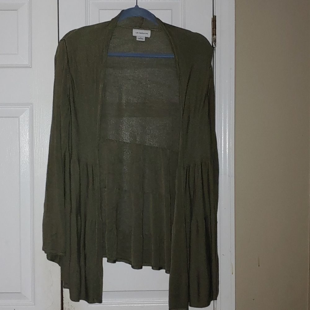 Liz Claiborne army green open cardigan Sz L NWOT